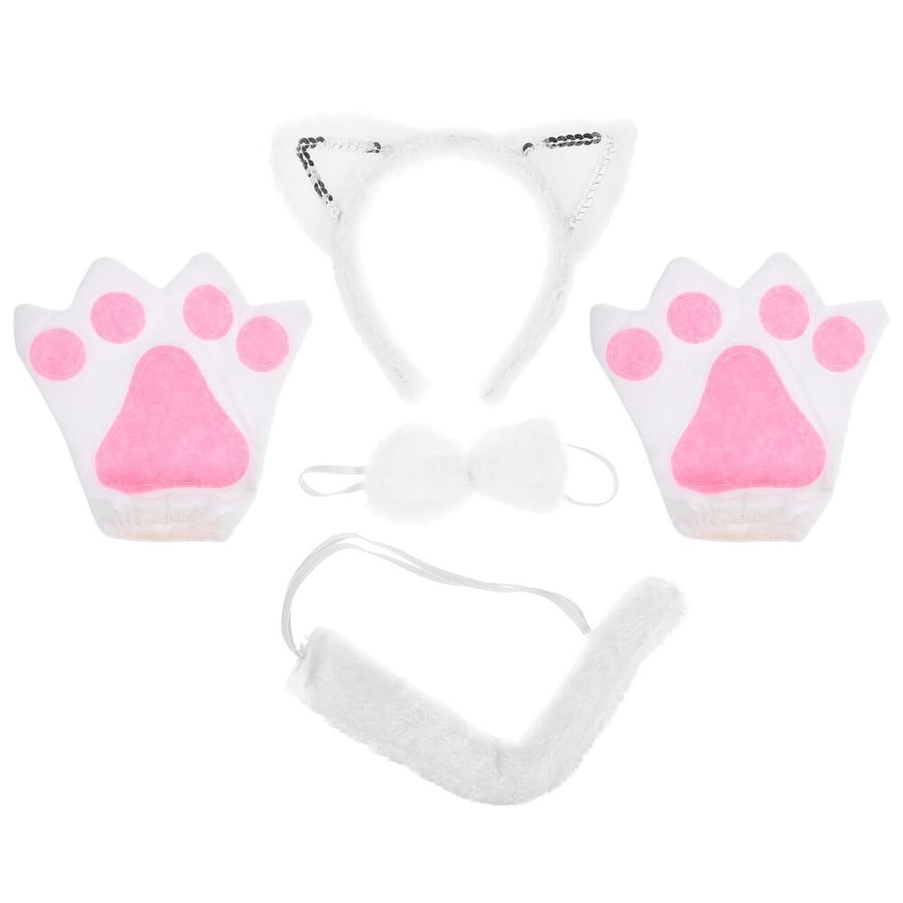 9965 4pcs Cat Costume Set: Halloween Kitty Ears Headband Tail
